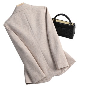 Women's Woolen Blazer Coffee Color Solid Pocket Autumn Winter Casual Suit Jacket S Size - Product Image 5