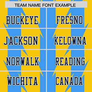 Camiseta de Fútbol Americano Personalizada con Diseño de Franjas y Grafiti en Azul y Dorado - Product Image 3