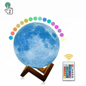 Lâmpada de mesa led multicolorida, 15cm, full led, flutuante, 3d, impressão, lua, luz noturna, levitante, 3d