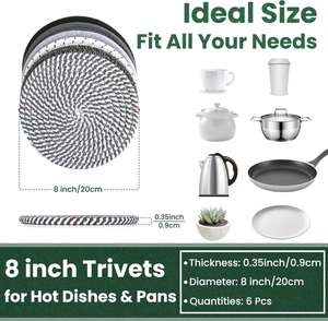 8 Inch Fabric Trivets Heat Resistant <b>Large</b> Coaster Kitchen Hot Pads Table Countertop 6 Pcs - Product Image 2