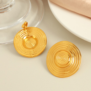 Pendientes de tuerca de aleación de zinc con líneas circulares y diseño geométrico, joyería de moda unisex - Product Image 2