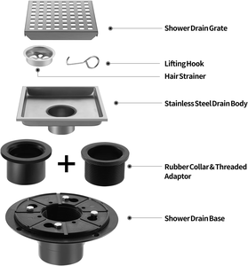 Siphon de sol carré en acier inoxydable nickel poli avec insert carrelé pour salle de bain moderne - Product Image 2
