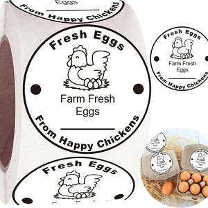 Fresh Eggs Farm Fresh <b>Labels</b> Round Self-Adhesive Paper Writable For Egg Cartons <b>Packaging</b> - Product Image 1
