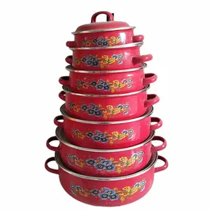 6 cái màu đỏ chất lượng cao Nhà máy men đồ nấu nướng lẩu tăng đề can men nồi soong Cookware Set