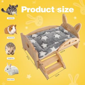 Cama de Madera para Cobayas con Escaleras y Alfombra, Cama Acogedora para Animales Pequeños, Cojín Desmontable, Caseta para Mascotas Pequeñas - Product Image 2