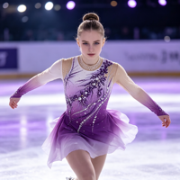 Robe de patinage artistique violette et blanche à col montant, manches longues en maille, ornée de strass, pour enfants et adultes, pour compétition et spectacle