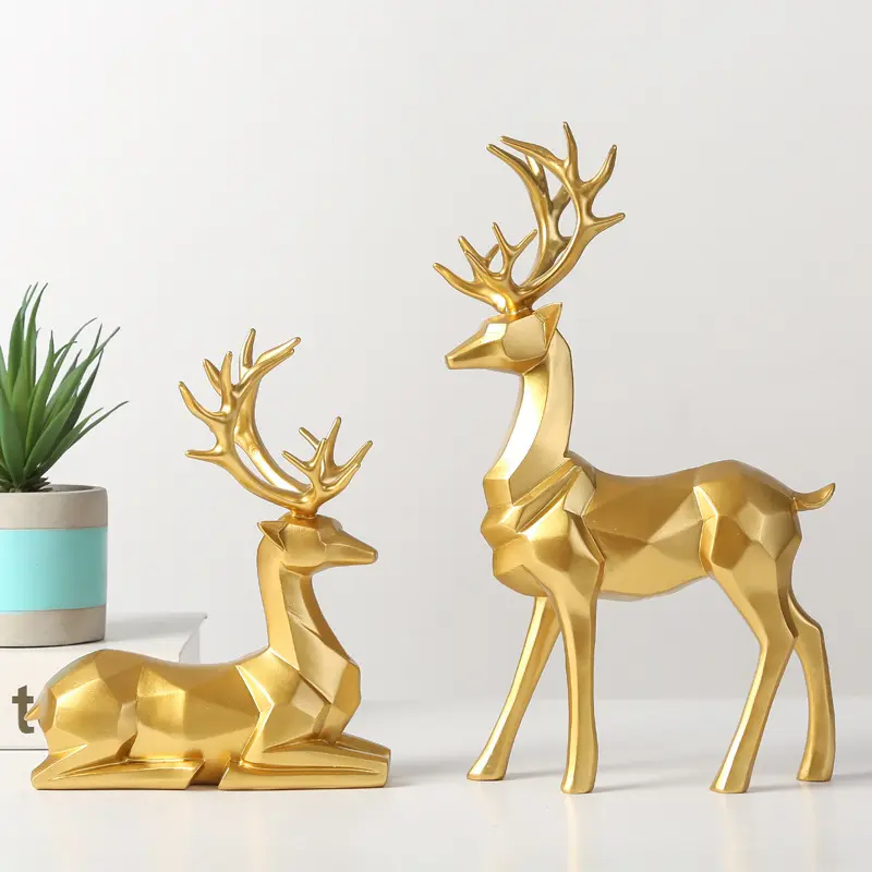 Yaratıcı tasarım İskandinav tarzı modern origami reçine oturma ayakta geyik heykelleri bir çift ren geyiği figürleri süsler ev dekor