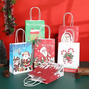 파티 베이킹 크리스마스 테마 만화 크래프트 종이 가방 애플 크리스마스 이브 선물 토트 백