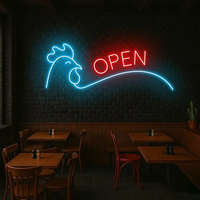 Dropshipping Enseigne néon LED amusante en forme de coq avec couronne et lunettes, Décoration murale néon pour bars et restaurants de restauration rapide
