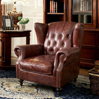 Fauteuil Chesterfield personnalisé en cuir véritable marron vintage, capitonné de luxe, pour salon, chambre, bureau à domicile