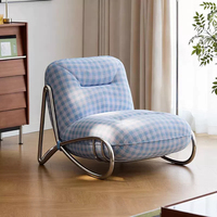 Fauteuil de salon moderne en métal JP, design nordique, motif à carreaux bleus, canapé de détente pour hôtel, villa