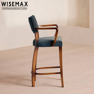 WISEMAX FURNITURE - Silla Alta de Barra de Madera de Lujo con Reposabrazos de Terciopelo, Respaldo Curvo para Cocina, Hogar y <span class=keywords><strong>Bar</strong></span> - Product Image 5
