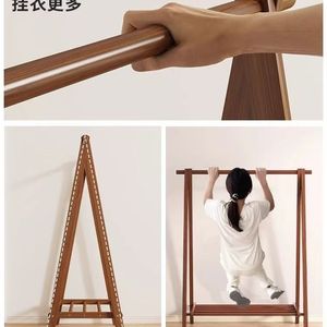 Solid Wood <b>Clothes</b> <b>Rack</b> Floor Standing Bedroom Coat <b>Rack</b> Wooden Hanger Indoor Storage Organizer Single Bar Rectangle Fixed Style - Product Image 4