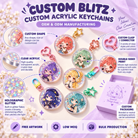 Porte-clés en acrylique personnalisé avec paillettes et résine époxy, personnages Chibi originaux, porte-clés ronds transparents, OEM ODM