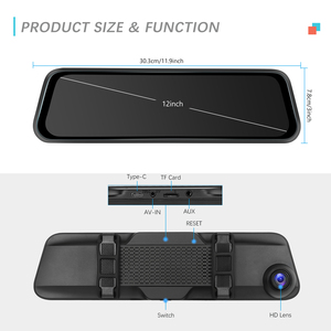 Podofo Écran portable 12 pouces sans fil Carplay / Android Auto DVR Caméra frontale 4K intégrée Double objectif Wifi Vidéo Émetteur FM - Product Image 5