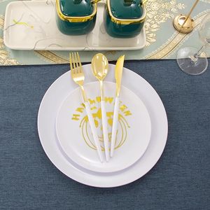 Nouveaux ustensiles en plastique d'or de conception avec les fourchettes blanches de poignée pour la fête de Noël - Product Image 3