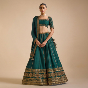 Conjunto de Lehenga Choli Bordado en Verde, Traje Tradicional Indio para Bodas, para Mujer - Product Image 1