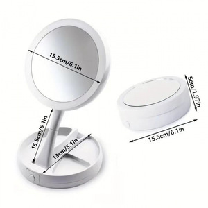 Cosmetic <b>Mirror</b> Round <b>Desktop</b> Dual Sided 10X Magnification Foldable With Light And Storage For Makeup - Product Image 1