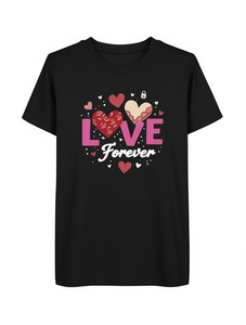 T-Shirt da Donna con Stampa Cuore e Rosa 'Amore Eterno', Taglia Grande, Collo Tondo, Manica Corta, per San Valentino, Casual, Lavabile in Lavatrice - Product Image 1