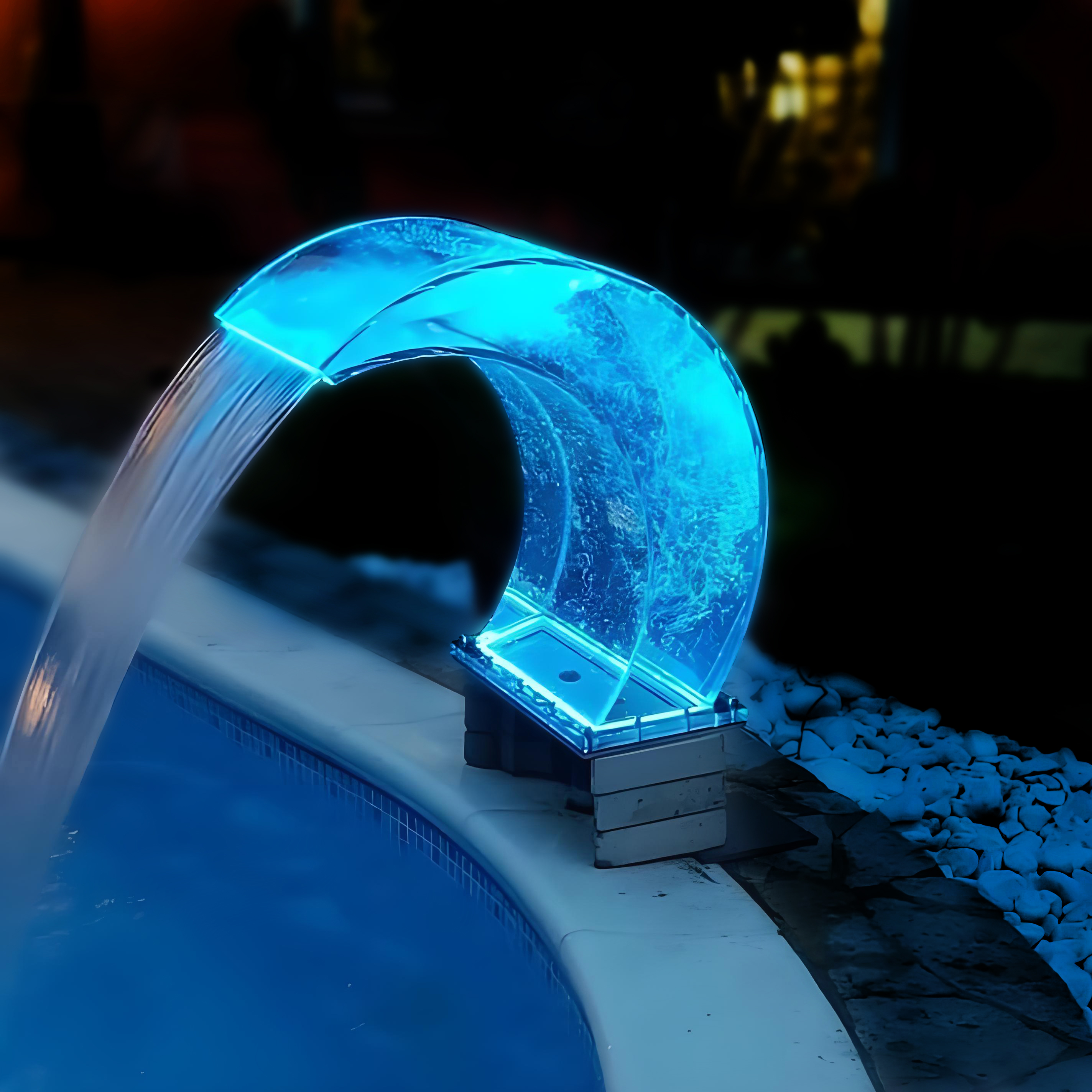 Stainless Steel & Acrylic Spa Swimming Pool Wall LED RGB Waterfall Curtain for Outdoor Garden Ornament