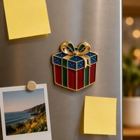 Aimants de réfrigérateur en métal émaillé personnalisés pour Noël, boîte cadeau, cloche, flocon de neige, nœud, étoile, couronne, souvenir de vacances, décoration
