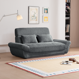 Canapé-lit compact en tissu carré moderne à deux places avec coussin en mousse rempli, dossier profond, siège profond, salon, villa, appartement - Product Image 1