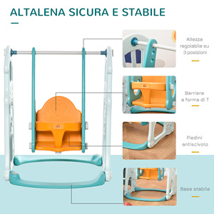 HOMCOM-Tobogán infantil 3 en 1 con columpio ajustable, aro de baloncesto y pelotas para dormitorio y jardín infantil, 149x186x98cm, color azul - Product Image 6