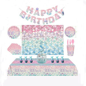 Ensemble de vaisselle jetable pour fête d'anniversaire de <span class=keywords><strong>petite</strong></span> sirène, écologique, assiettes en papier, bannière, nappe, émail coloré pour <span class=keywords><strong>petite</strong></span> sirène - Product Image 1