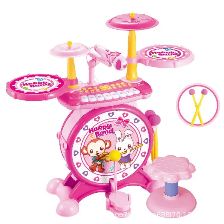 Multifunktionale Jazz Trommel Rosa Mit Stuhl Multi-funktionale Frühen Bildung Elektronische Orgel Spielzeug Verkauf Spielzeug Musical Instrument