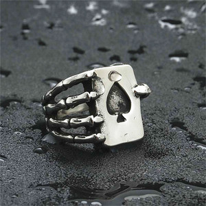 Skeleton Hand <b>Playing</b> <b>Card</b> Ring Silver Stainless Steel Heart Shape Punk Men's Jewelry Party Fashion Ring 26032 - Product Image 3