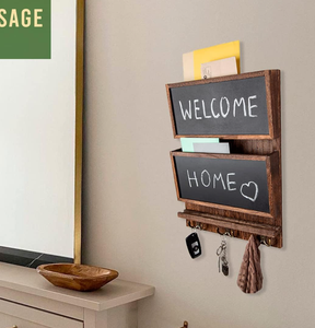 Organisateur mural décoratif pour journaux et courrier, porte-clés et courrier décoratif avec surface tableau noir et crochets pour clés - Product Image 6