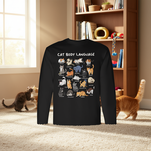 T-shirt à manches longues Kawaii avec langage corporel de chat mignon pour les amoureux des chats - Product Image 3
