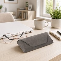 Étui à lunettes en nubuck, couleur unie, minimaliste, tendance, boîte de rangement pour lunettes, étui à lunettes de soleil pliable triangulaire, vente en gros