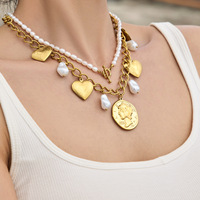 Collier en acier inoxydable plaqué or 18 carats avec pendentif cœur et fausse perle, disponible en boîte cadeau OEM pour la vente en gros