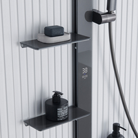 Ensemble de douche thermostatique de pluie numérique LED en laiton de luxe étagère murale de conception de clé de piano finition chromée Jet en céramique brossé