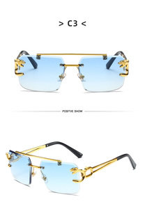 Wholesale Vintage Leopard Head Double Bridge <b>Sunglasses</b> for Women Men Custom Logo Stylish Rimless Fashion Sun Green Blue Metal - Product Image 2