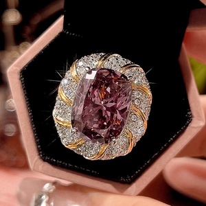Fashion Eco-friendly Copper Gold Plated 12*16MM Zircon <b>Big</b> Shinny Stone Pendant Ring Jewellery Set for Womens - Product Image 5