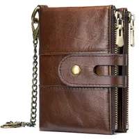Ltleather adam Retro Vintage moda cüzdan gerçek hakiki inek deri cüzdan erkekler RFID engelleme toka fermuar çanta