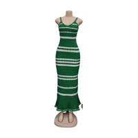 Nouveauté 2024 Robe Cintrée à Bretelles, Tricot Rayé, Décontractée et Sexy, Longueur Mi-Mollet, Robe Portefeuille pour Femme