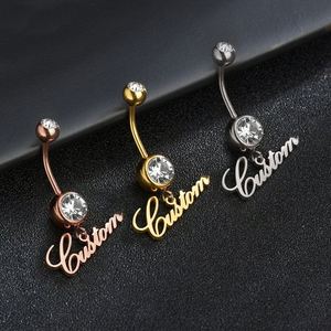 Fashion Handmade Custom <b>Name</b> Navel Belly Button Nose Piercing Zircon <b>Ring</b> Chain Stainless Steel 18K Gold Plated Body Jewelry - Product Image 1