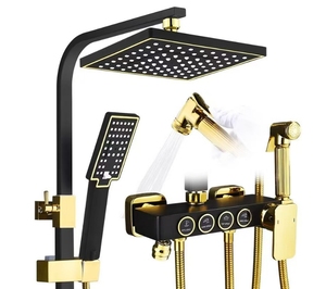 Set <span class=keywords><strong>Doccia</strong></span> Termostatico Nero Opaco di Lusso con Soffione a Pioggia Massaggiante <span class=keywords><strong>e</strong></span> <span class=keywords><strong>Miscelatore</strong></span> Portatile per Villa - Product Image 1