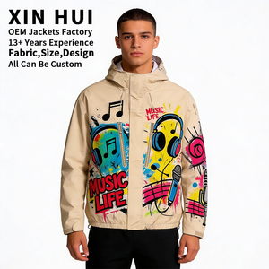 Veste coupe-vent en polyester épais à imprimé graffiti personnalisé, style streetwear pour homme, thème musical, vente en gros - Product Image 2