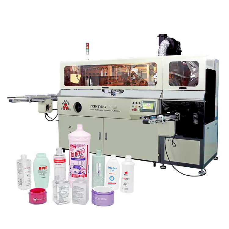 S102 Alta Qualidade com tratamento de chama automática e sistema de secagem UV 1-8 Color Bottle Auto Screen Printing Machine