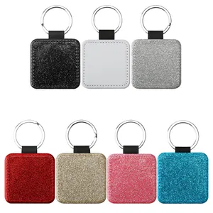 Hot Sale Preço de Fábrica Sublimação Glitter Pu Couro Chaveiro Quadrado Personalizado Colorido Dois Lados Para Sublimação