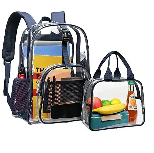 custom logo waterproof clear bookbag escuela cartable mochilas transparent pvc school backpack bag