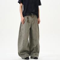 Pantalon cargo en toile durable pour homme, style rétro américain, design déchiré, coupe ample, décontracté, jambe large, drapé
