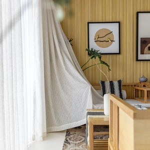 Nouveau rideau transparent en lin de coton à œillets, Jacquard avec bandes transparentes, - Product Image 3