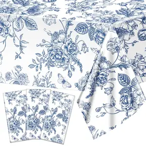Mantel de plástico Vintage Floral rectángulo desechable para boda cumpleaños azul PE libre cuadrado moderno liso teñido no tejido Hiqh