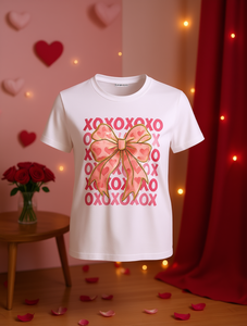 T-shirt casual da donna con stampa Xoxo Bow Heart, manica corta, girocollo, tessuto jersey traspirante, top primavera estate - Product Image 2