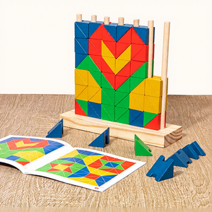 Bloques de construcción triangulares de madera de colores, cubos pequeños, formas geométricas, ecológicos, educativos para preescolar, juego de ensamblaje - Product Image 2